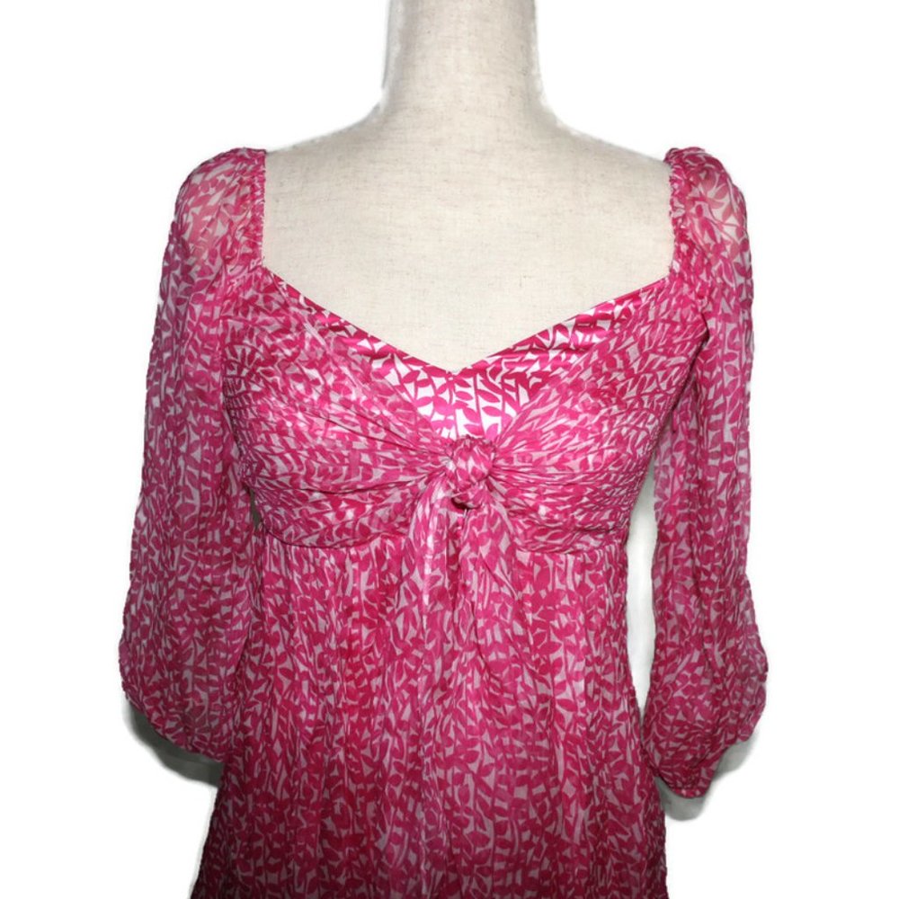Karen Kane Top with  Back Smocking Pink and White Print Size XS - Picture 2 of 7
